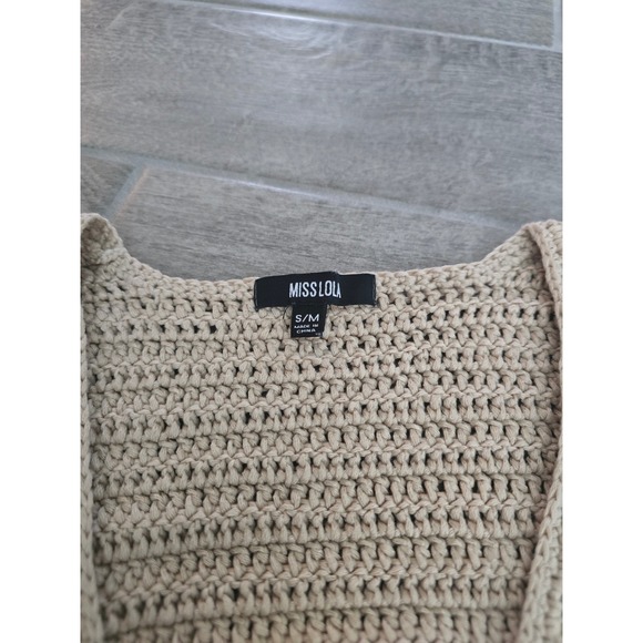 Miss Lola Crochet Mini Dress Cutout Cover Up Tassel Tie‎ S/M Bohemian Boho - Picture 4 of 6